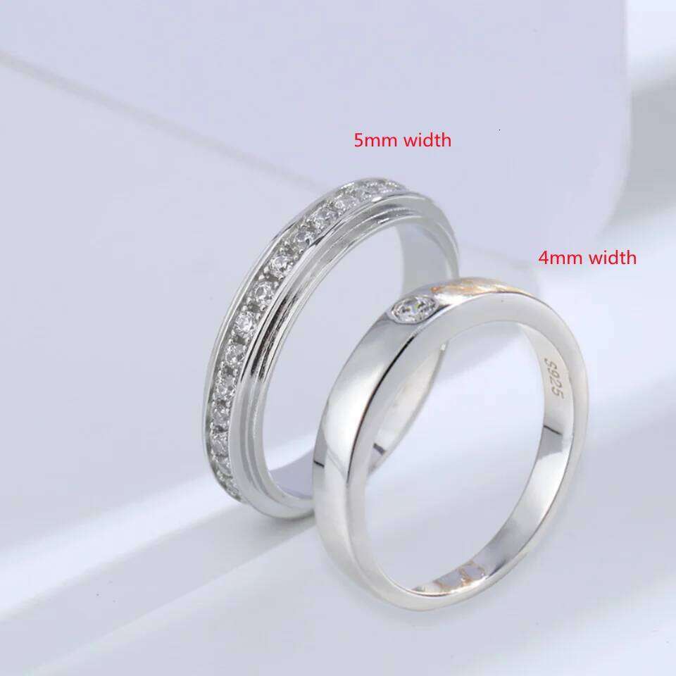 Buyee 925 Sterling Silver Couples Sets White Zircon Sweet Lovers Ring for Women Men Classic Wedding Fine Jewelry Circle W260206