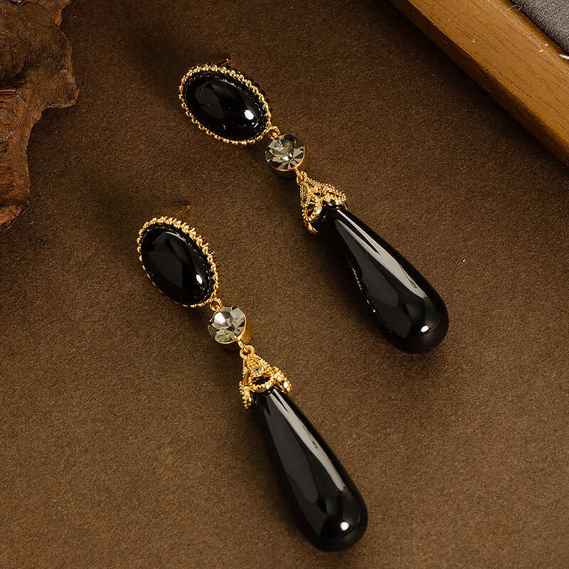 Personality Long Large Water Drop for Women French Retro Palace Style Tassel Earrings