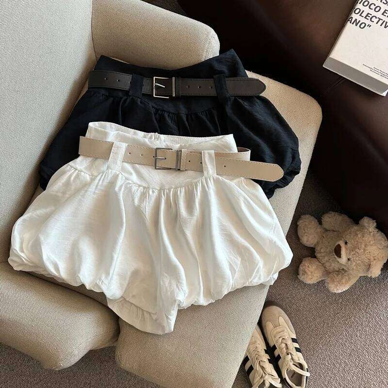 MEXZT Streetwear Belt Women Fashion Black High Waist Bud Shorts Summer Korean White Casual Design A Line Short Pants New XJ260206