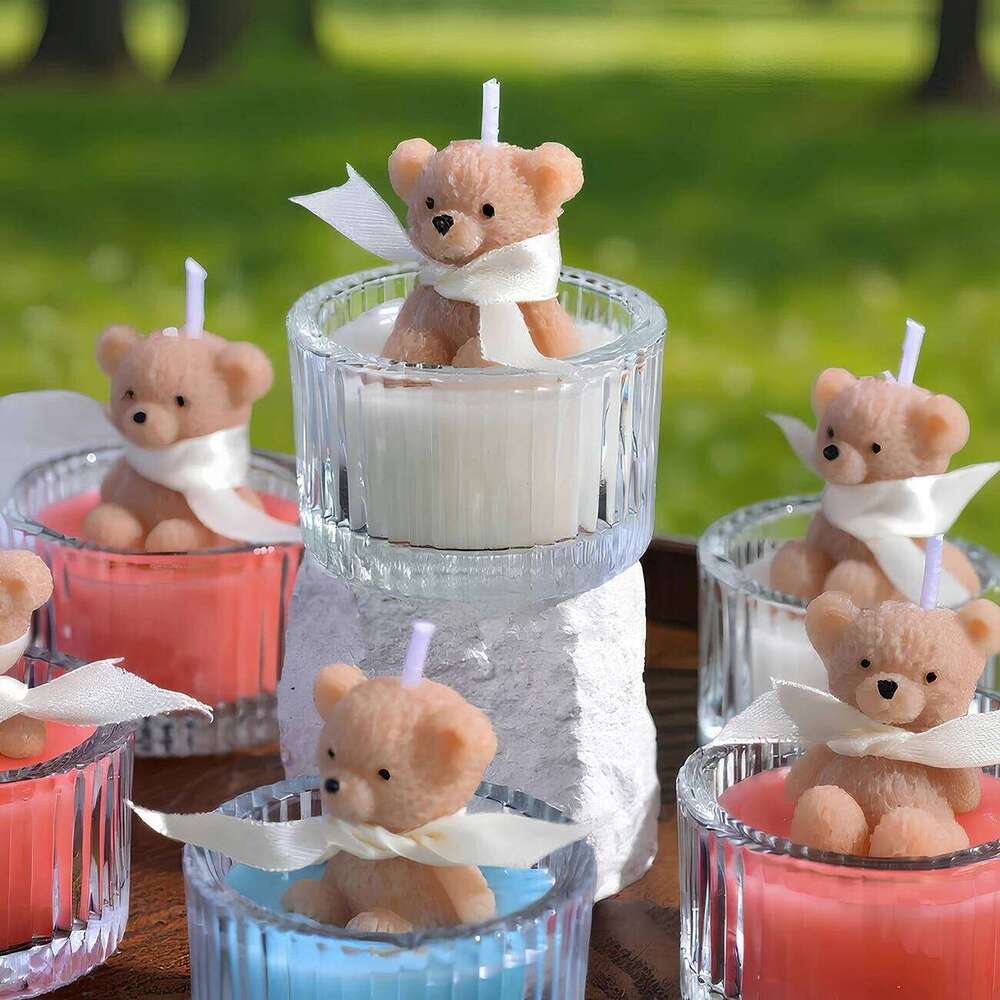 Scented Luxury Teddy Bear Soy Candle in Glass Jar with Ribbon, Creamy Pastel Gifts for Women, Bridal Shower & Holiday Favors S260205