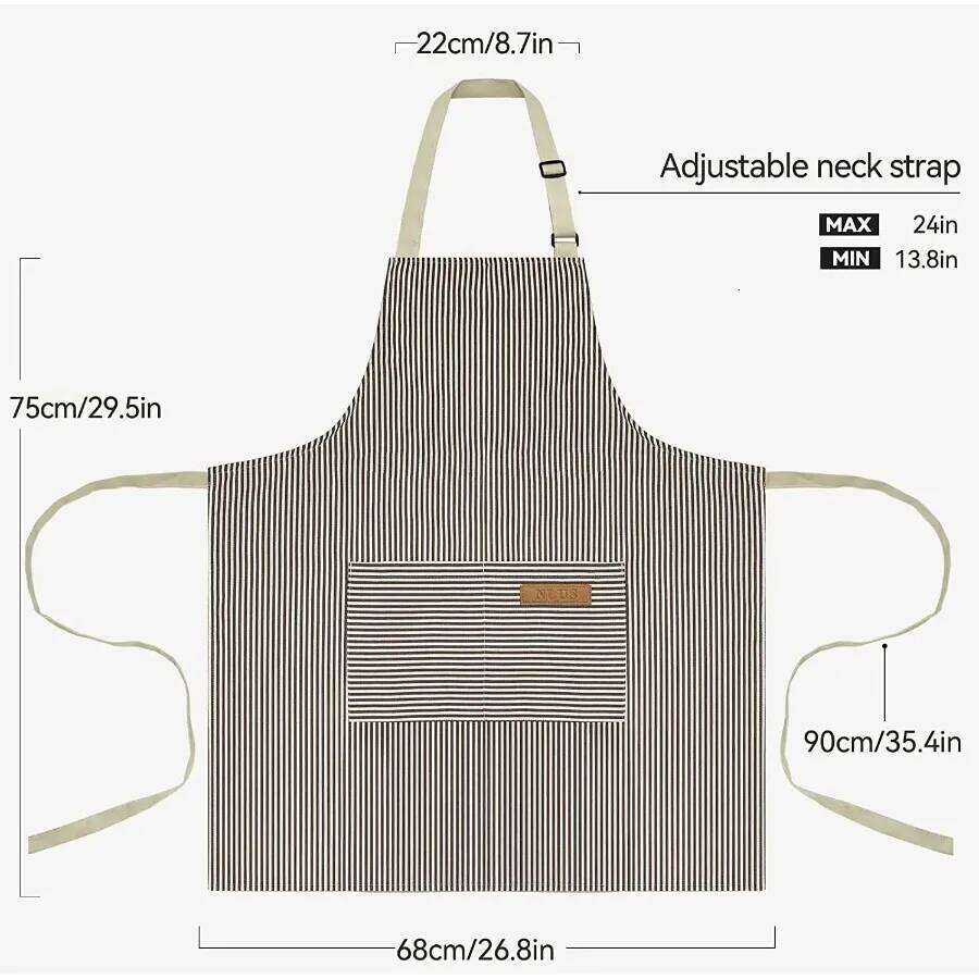 White Black Striped Man Woman Home Restaurant Kitchen Baking Nail Bib Oil Repellent Work 2 Pockets Adjustable Clean Apron S260205