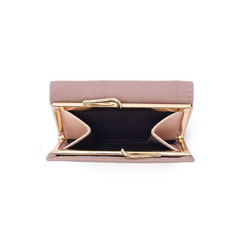 PU leather ladies' short small wallet with clasp, three-fold zipper, contrasting color and fresh student coin purse Y260206