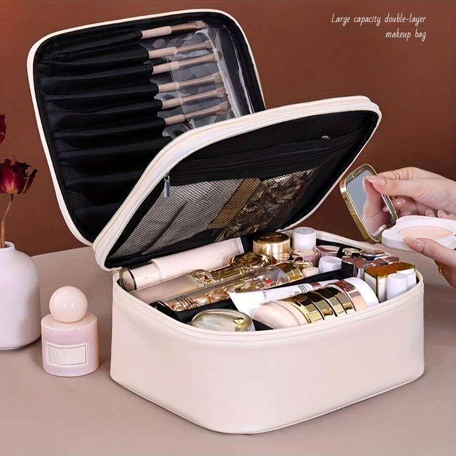 Large Capacity Cosmetic Toiletries Organizer PU Leather Portable Travel Toiletry Pouch Women Makeup Storage Bag Y260206