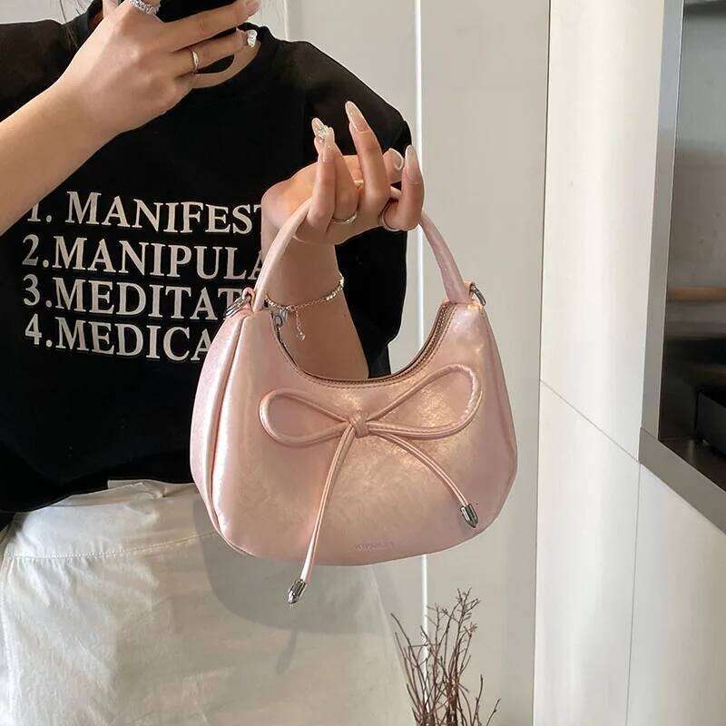 Bow Shaped Handbags For Women Solid Color Casual Letter Mini Single Shoulder Bags 2025 New Versatile Commuting Crossbody Bag Y260205