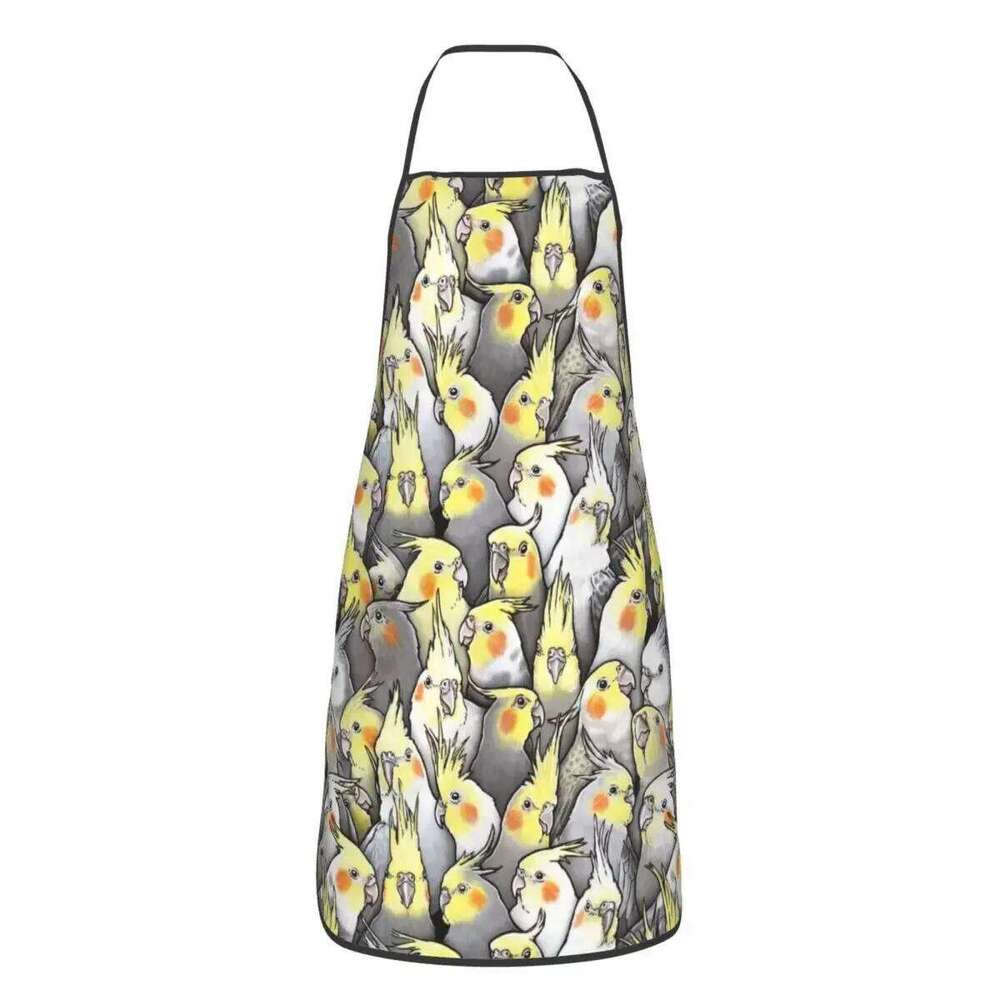 Unisex Funny Cockatiels Galore Bib Apron Adult Women Men Chef Tablier Cuisine for Cooking Kitchen Parrot Birds Baking S260205