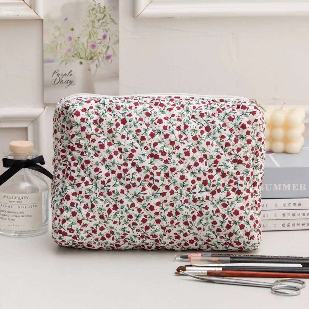 3 Pcs Makeup Set Checkered Cosmetic Large Capacity Travel Toiletry Organizer Quilted Cotton Women Zipper Storage Bag Y260206