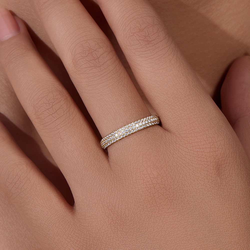925 Sterling Silver Full Circle Micro Pave Zircon Index Finger INS Style Versatile Stackable Simple Ring Jewelry for Women