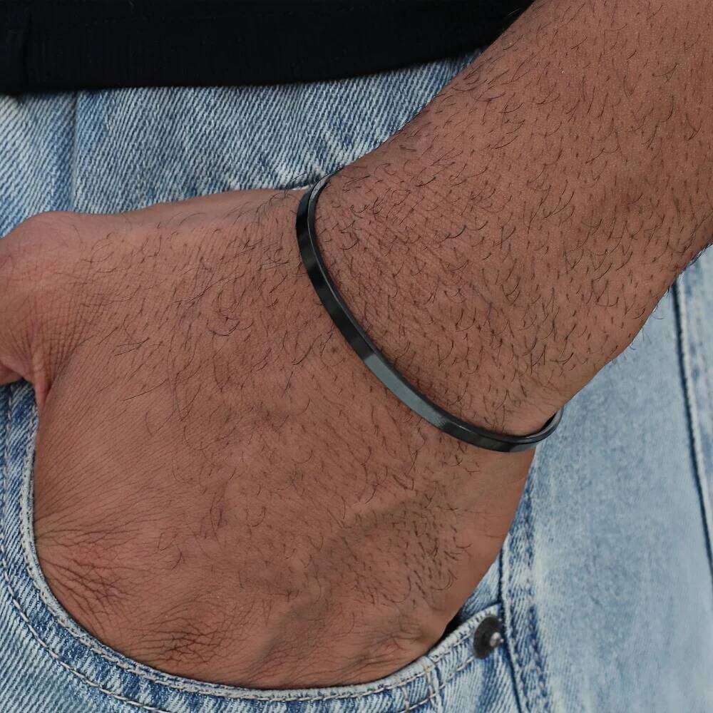 4MM Stainless Steel Gold Color Men Cuff Simple Opening Adjustable Bracelet For Women Hip Hop Jewelry 26H0206