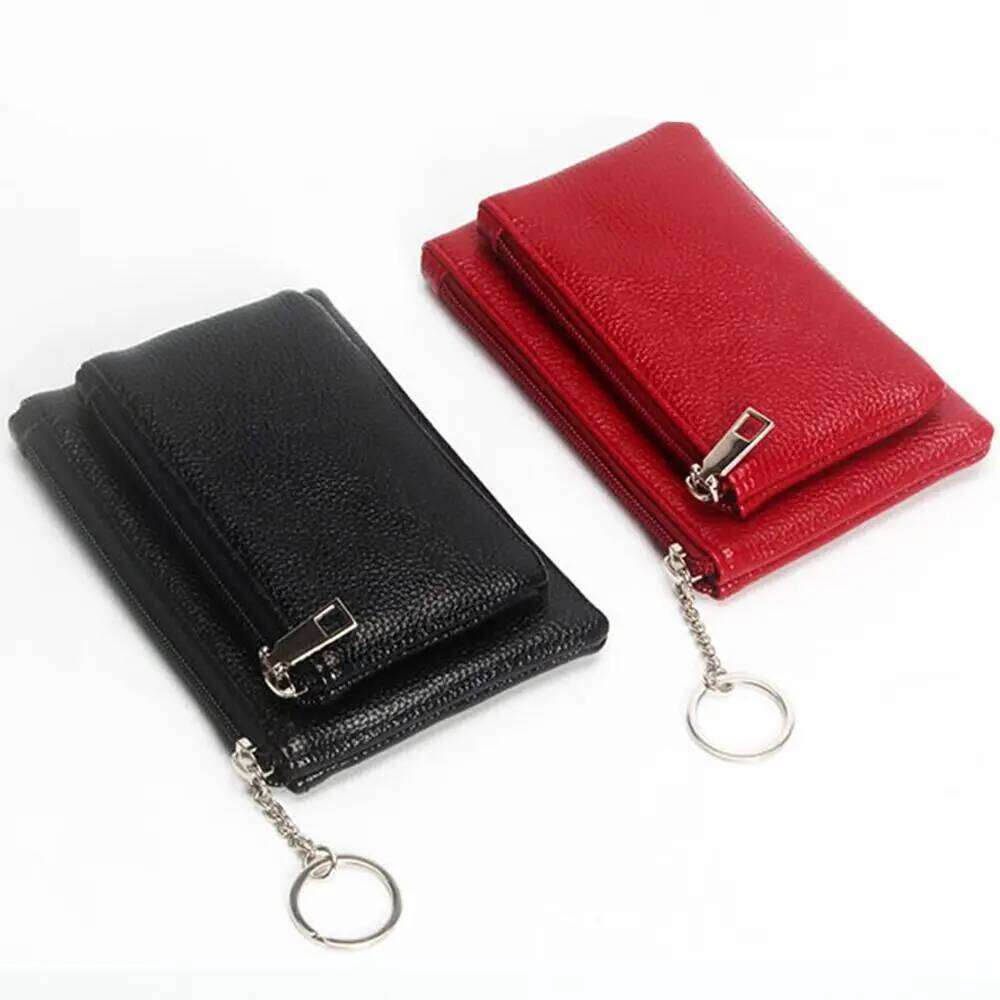 PU Leather Slim Wallet Fashion Solid Color Zipper Coin Purse Credit Card Holder Multi-functional Lychee Pattern Clutch For Women Y260206