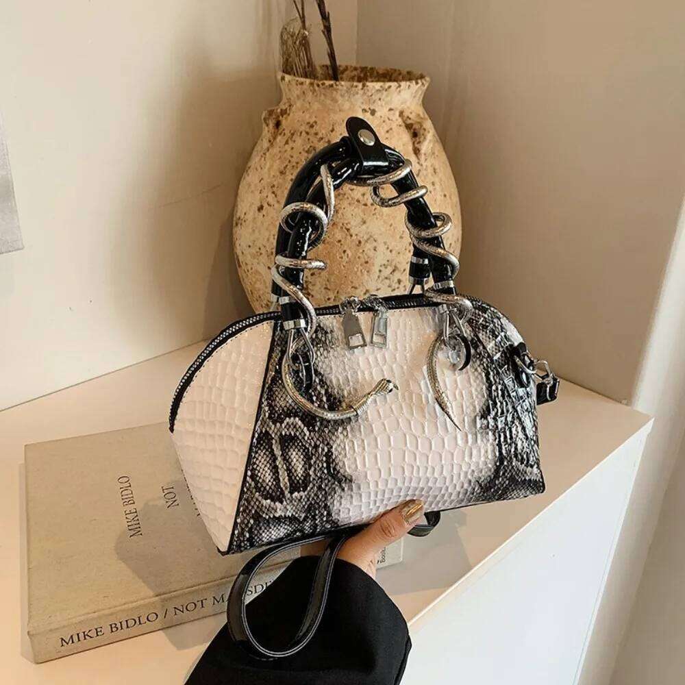 New Stone Pattern Women's With Snake Hardware Large Capacity Crossbody Handbags Shoulder Top-handle Shell Bag Y260205