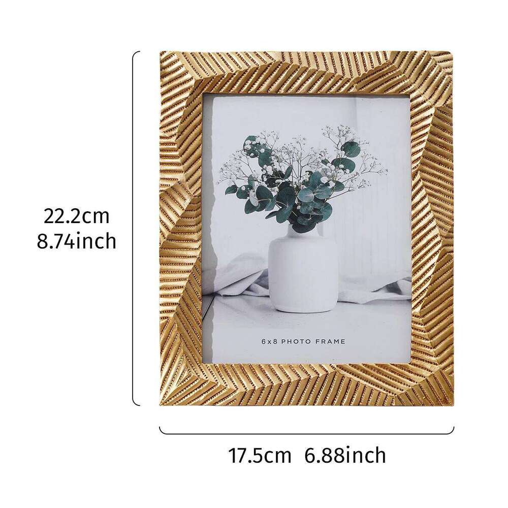 1PC, resin material geometric multi-faceted golden frame, festive home desktop decoration photo frame ornament S260205