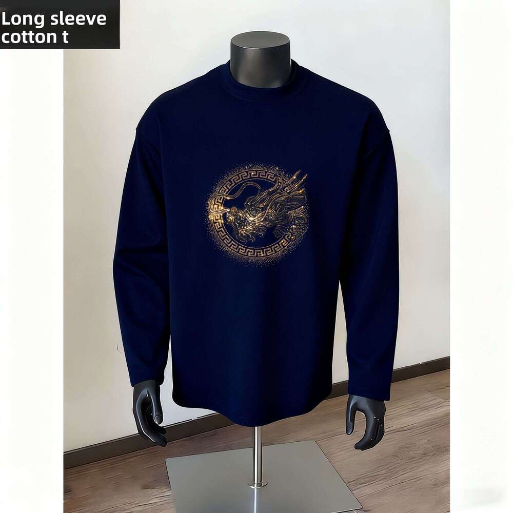 Light Luxury Trend Hot Spring And Autumn Long Sleeve T-Shirt Regular Versatile Simple Round Neck High-End New Trendy Men's Top