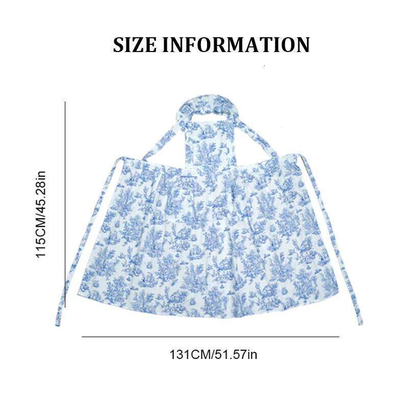 Long Print Water-resistant Cotton Ruffled Kitchen Apron with Pockets Women Cross-back Pinafore for Cooking Baking Gardening S260205