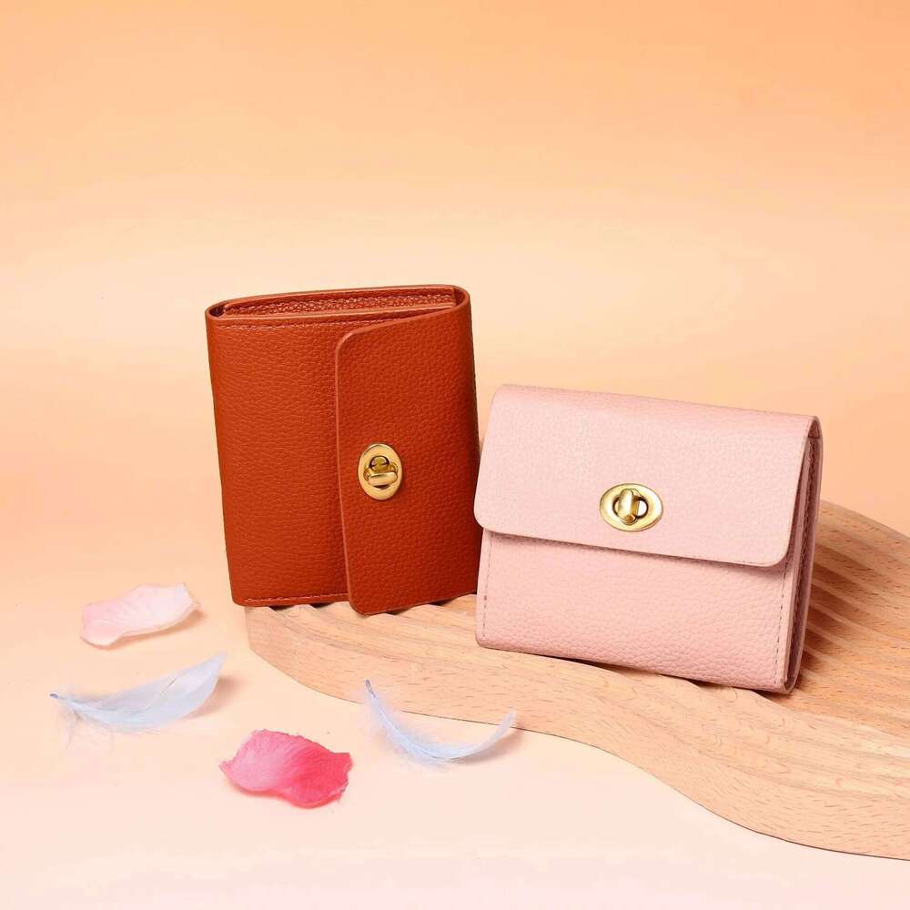 Fashionable and trendy clasp coin purse, solid color Korean style women's clutch bag, short style, student card holder. Y260206