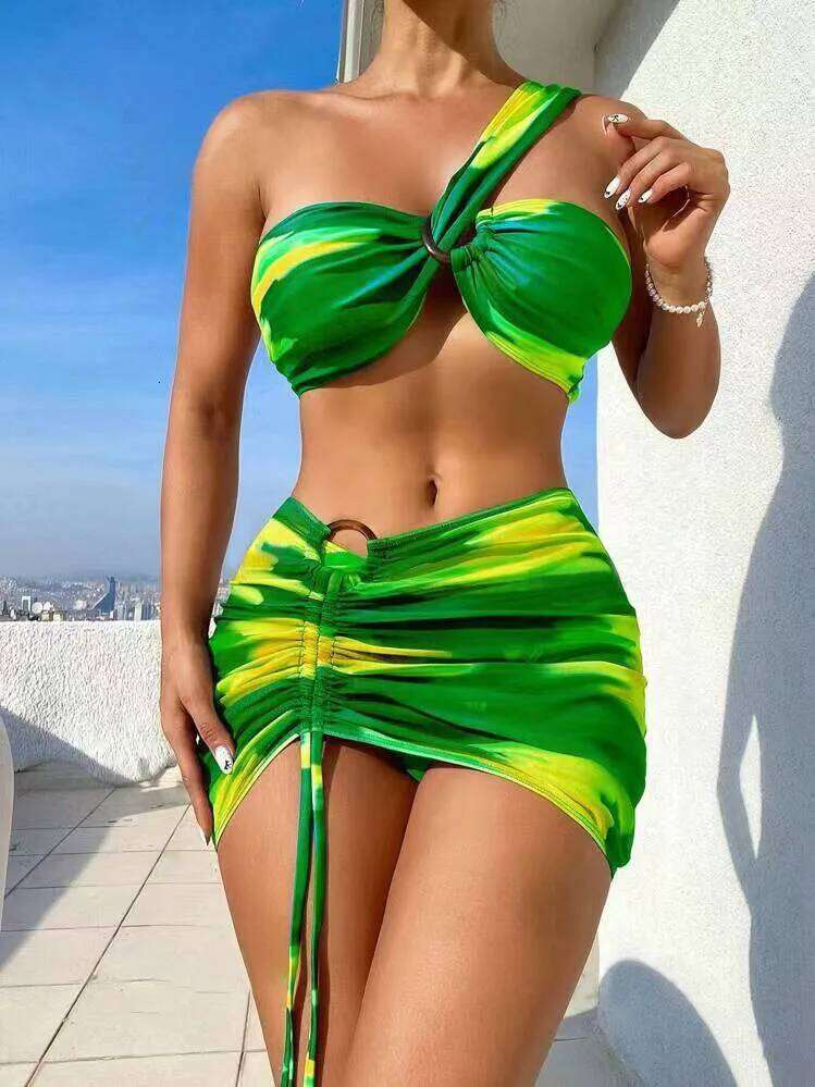 2025 New Swimwear Tie-dye Printed Women's Three-piece Split Bikini Z260206