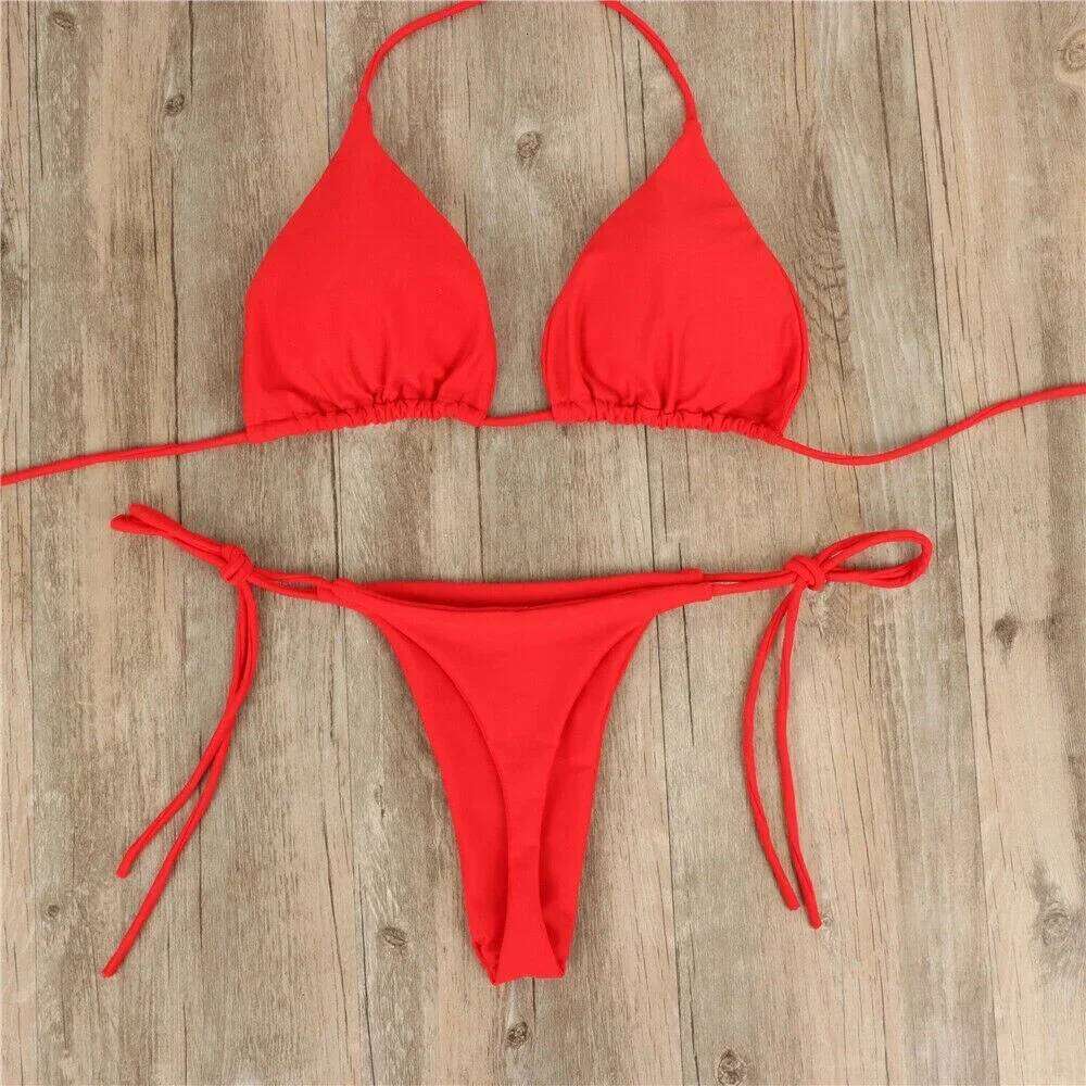 Women Thong Bikini Set Side Tie Sexy Swimsuit Bandage Style Brazilian Swimwear Polyester Swimming Equipment For Summer Party XJ260206