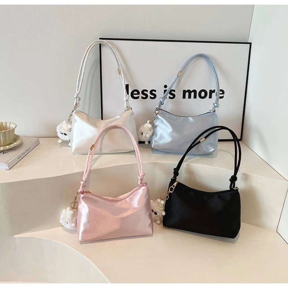 High Quality Solid Color Fashion Elegant Smooth Cloth Satin Underarm Leisure Shoulder Bag Y260205