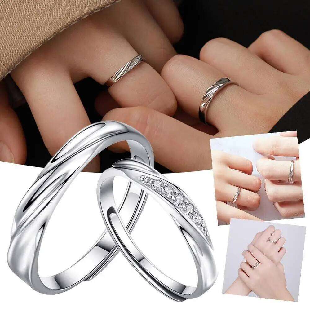 Simple Fashion Couple Rings Set Silver Color Opening Adjustable Finger Light Luxury Jewelry For Women Men Anniversary Gift Z7M4 W260206