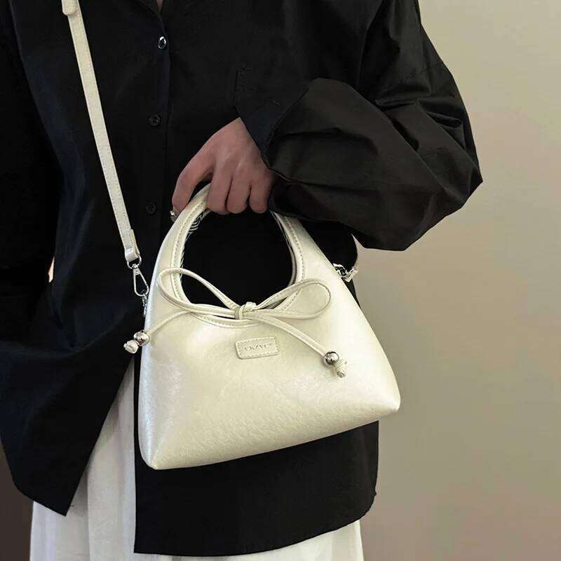 Luxury Designer Bow PU Leather Women's Handbag Casual Crossbody Bag Hobos Tote Y260205