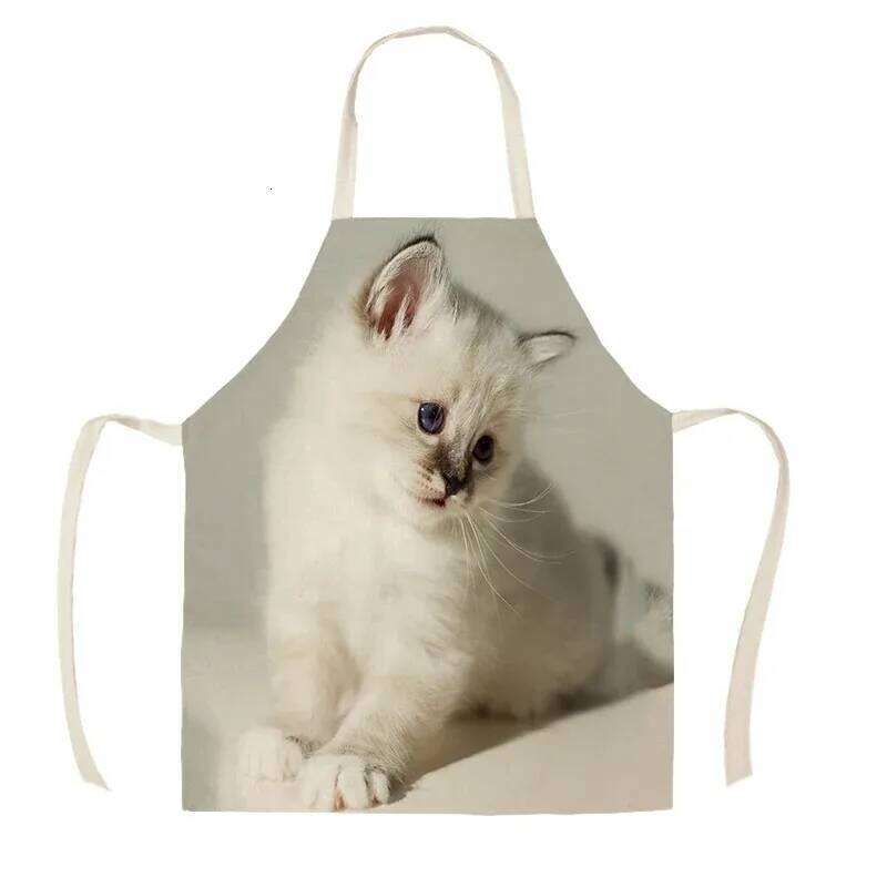 Kitchen Apron Lovely Cat Printed Linen Aprons for Men Women Home Cleaning Tools Cooking Baking Accessories Delantal Cocina S260205
