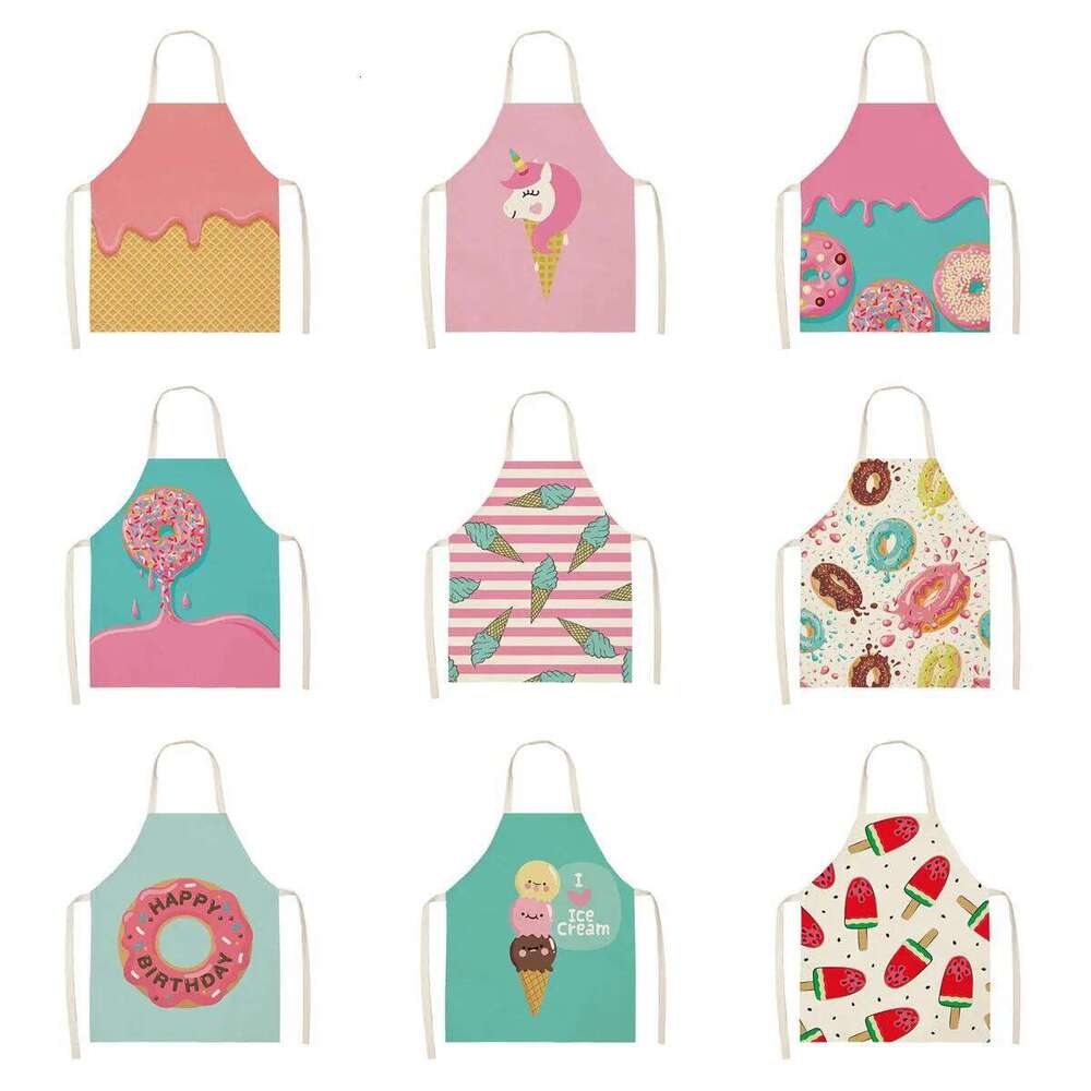 Ice Cream Women Kitchen Aprons Waterproof Barber Cooking Oil-proof Cotton Linen Antifouling Chef Unicorn Apron Kid S260205 e32