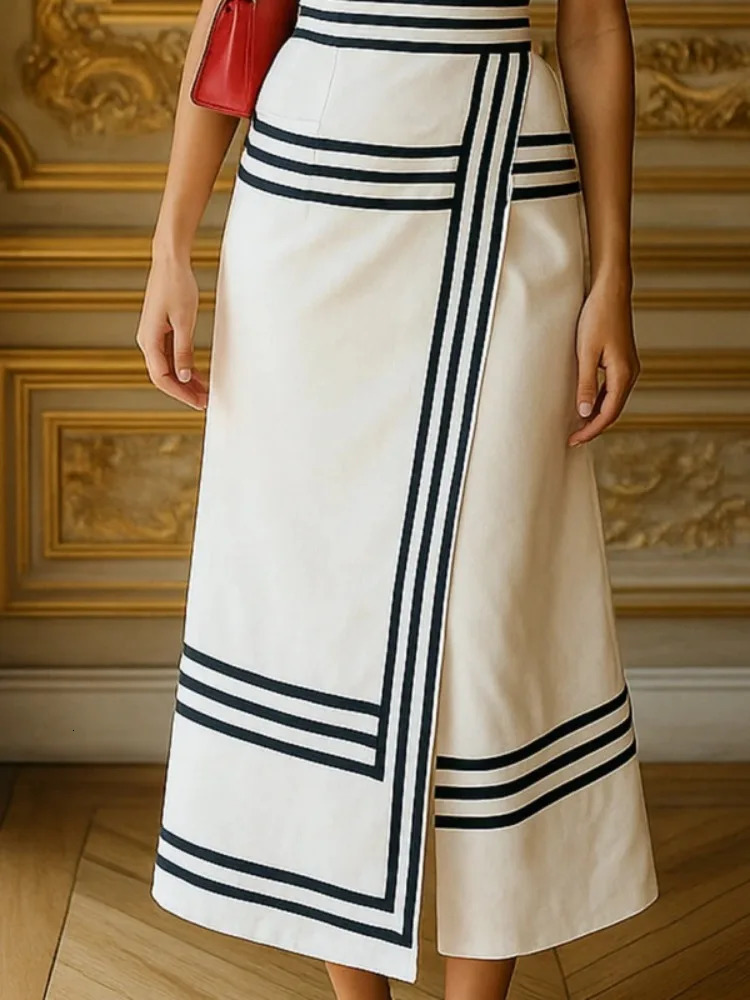 Freeacy Womens Retro Elegant Aline Dress Square Neck Sleeveless Black Stripe Trim WaistCinched Split SemiFormal Midi 260127