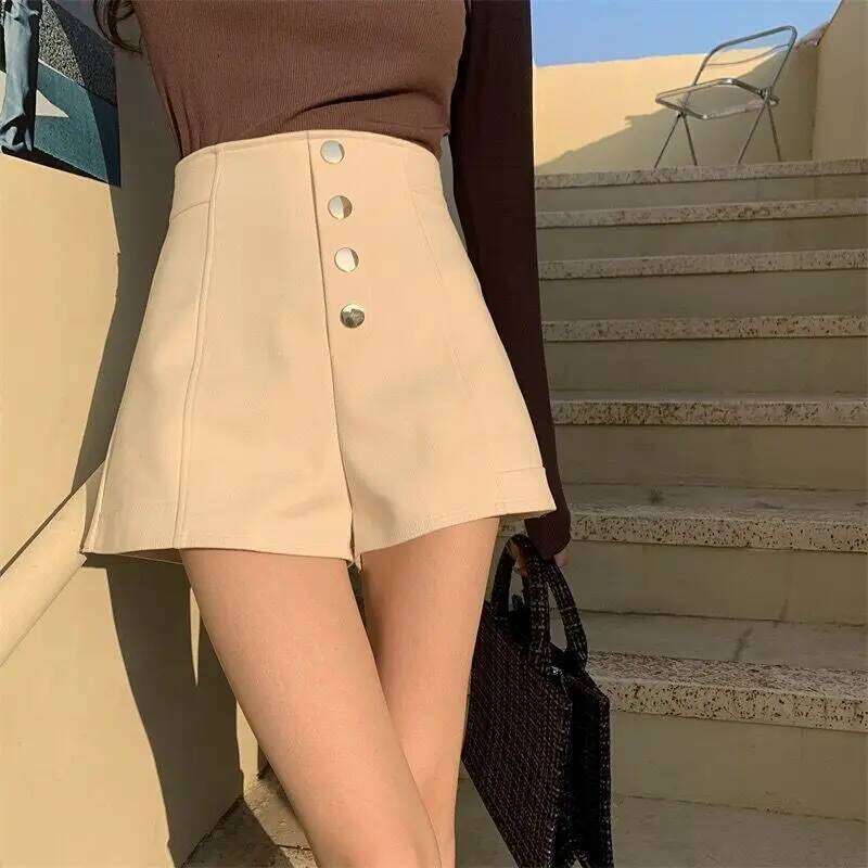 Black Shorts New Spring Summer Collection Wide Leg High Waist Design Versatile Casual Hot Pants XJ260206