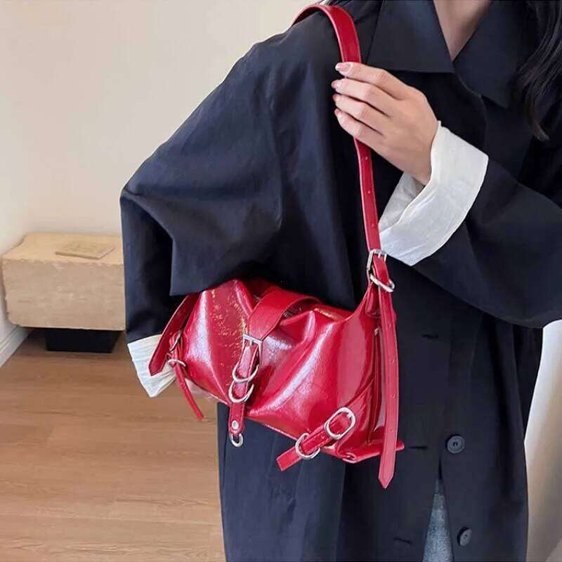 Silver Leather Crossbody Bags for Women Luxury 2024 Y2k Korean Fashion Underarm Shoulder Female Armpit Bag Handbags bolsas Y260205