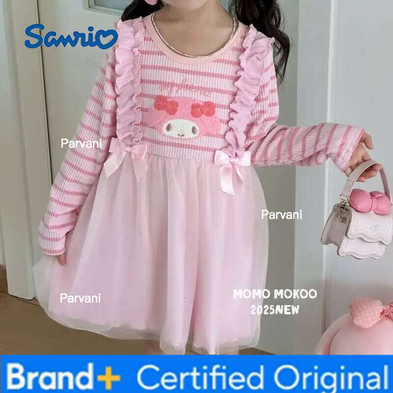 Sanrio HOT Hello Kitty Princess Dress with Striped Thickened Tulle for Girls Party Wear New 3D Cartoon Thermal Japanese Style H260206 - view 4