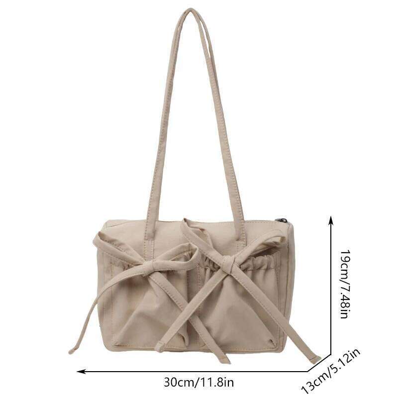 2026 New Korean Bow Nylon Shoulder Fashionable and Sweet Design Tote Bag Folded Large Capacity Commuter Women's Handbag Y260205