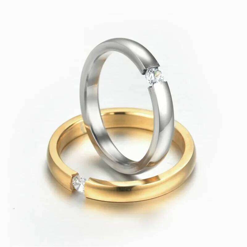 Luxury 3mm Stainless Steel for Women Men Inlay Zirconia Wedding Engagement Valentines Day Gift Female Stackable Ring W260206