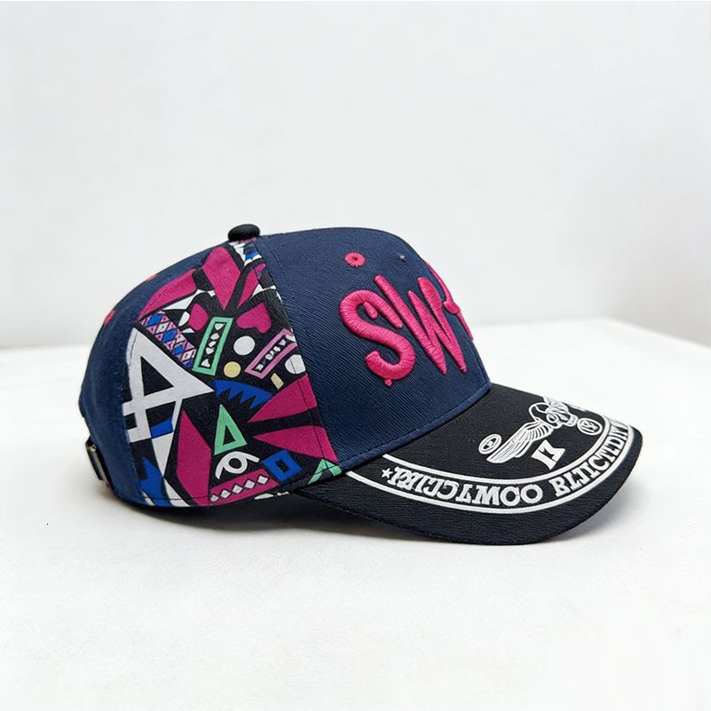 Men's Women's SWAG Embroidered Cap Navy Blue Graffiti Print Flat Brim Streetwear Hat