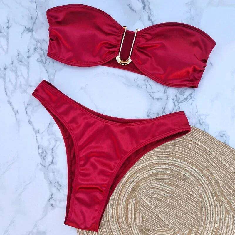 Sexy U Shaped Stapless Swimsuit for Women Bandeau Bikini Mujer 2024 High Cut Bathing Suit Two Piece Bikinis Set Bathers Swim Z260206