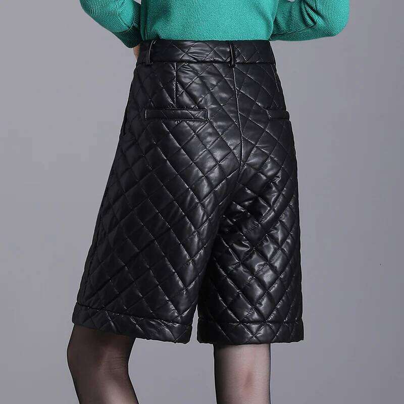 ZUZK Black PU Leather Thick For Women Winter Warm Long Shorts Motorcycle Punk High Waist Bermuda Femme XJ260206