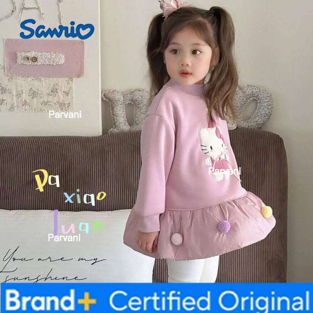 Sanrio New Hello Kitty Lined Thickened Korean Kindergarten Stylish Sweet Cute Girls' Winter Skirt Sweatshirt Dress H260206 - view 4