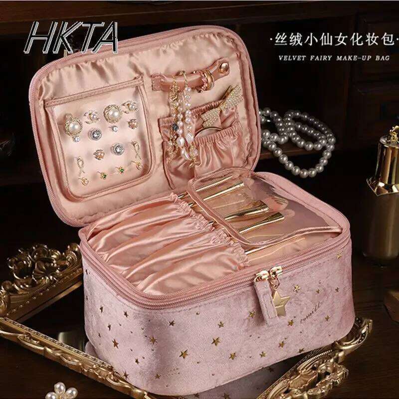 Lolita Embroidery Portable Makeup Women Large Capacity Printing Pink Cosmetic Organizer Bags Ladies Cute Storage Bag Girls Y260206