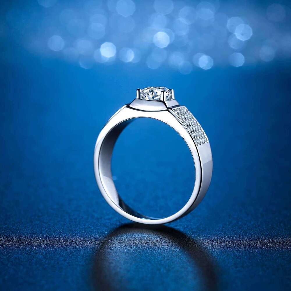 High-End YUNSE Brand Moissanite Engagement Wedding Ring For Men VVS 1Ct 2Ct 925 Sterling Silver Brilliant Cut GRA Model Ms-009