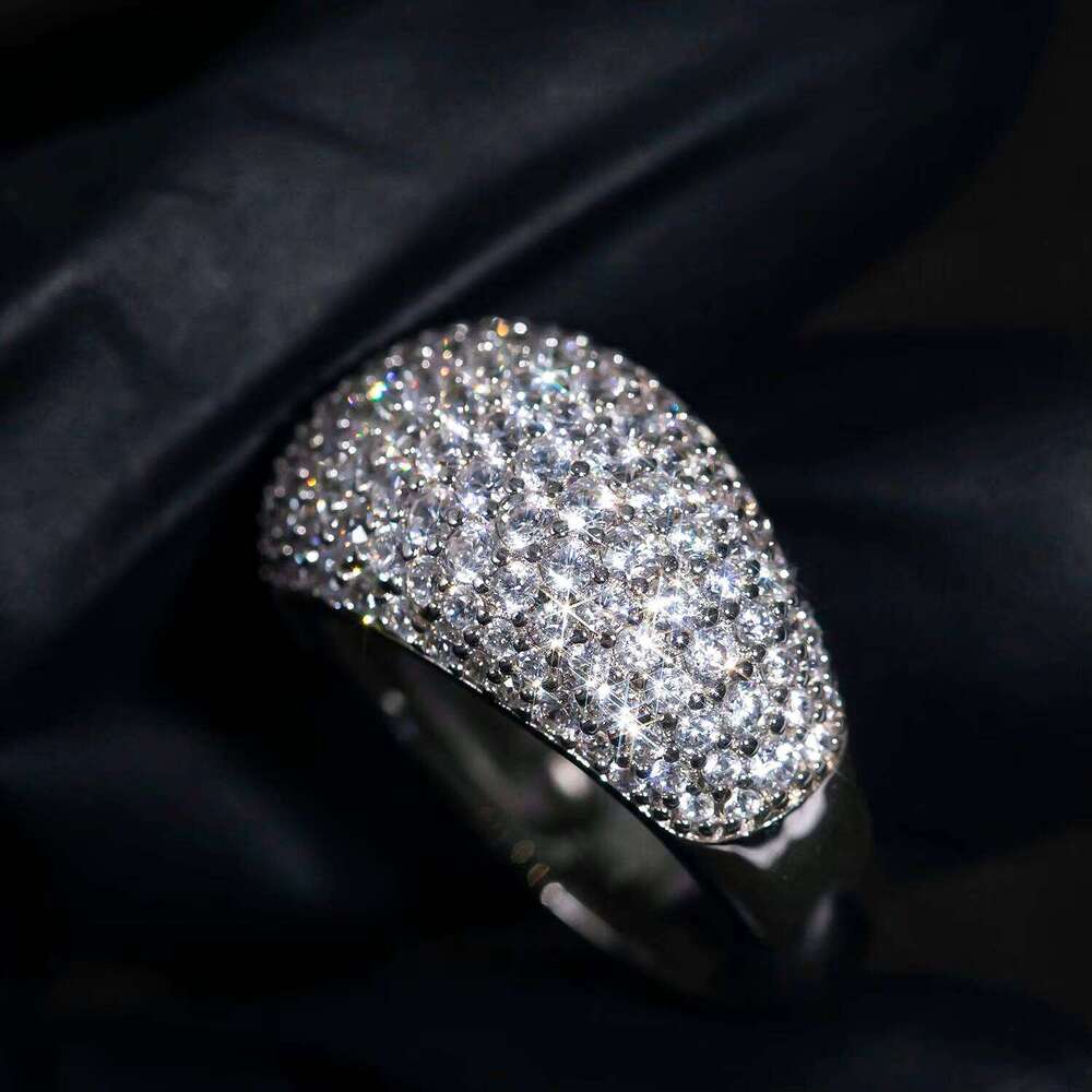 Hip Pop Rock Style Iced Out Pave Diamond Dome Ring Silver 925 Plated With 18K White Gold VVS Moissanite Jewelry