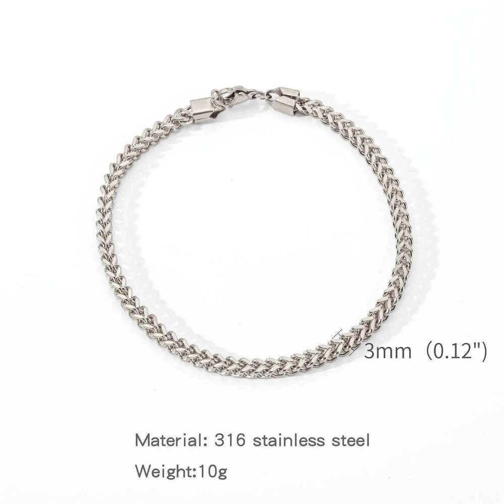 3mm Stainless Steel Geometric Square Cuban Simple Men Trendy Jewelry Bracelet For Women Accessories 26H0206