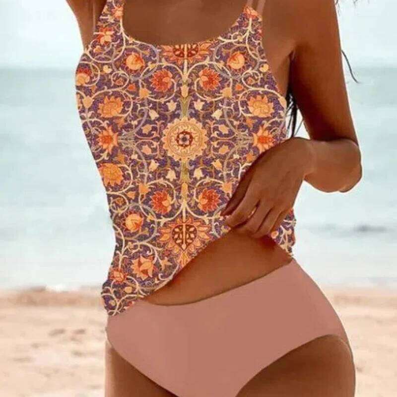 Women's Printed Boho Tankini Set High-Waist Two-Piece Swimsuit with Sexy Triangle Bottoms Stylish & Unique Summer Beach Swimwear Z260206