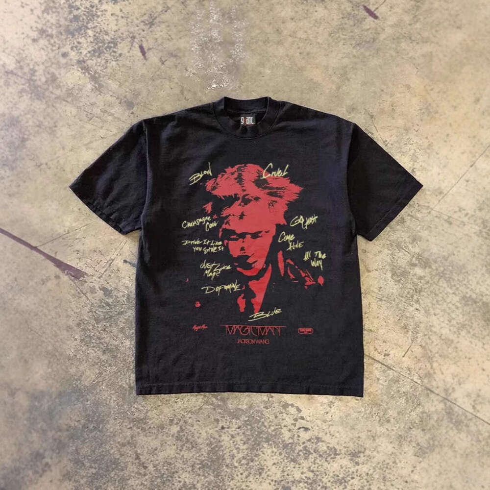 250g heavy-weight pure cotton! American-style oversized character print couple's loose-fitting short-sleeve T-shirt for women and men, trendy for