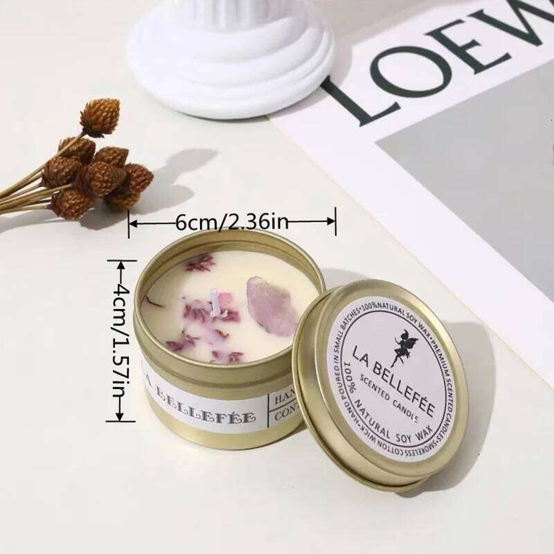 1PC Crystal Stone Aromatherapy Plant Essential Oil Soybean Iron Can Candle Dry Flower H260205