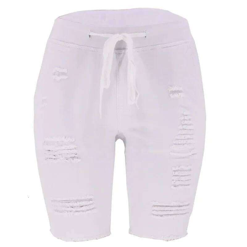Shorts.Washed Ripped Mid-length Washed Jeans,New Fashionable Elastic Waist Drawstring Short Jeans for Women in Spring and Summer C260206