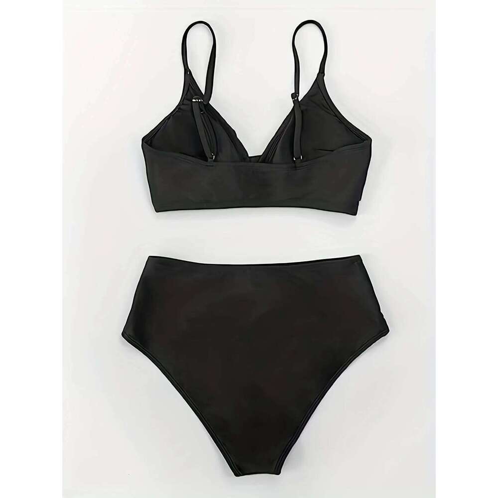 Women's sexy crop top high-waisted solid color bikini triangle set, a must-have item for summer beach leisure and vacation. Z260206