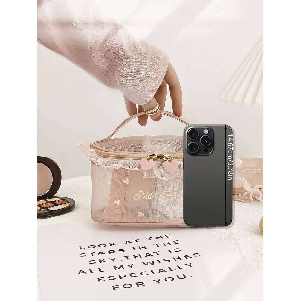 1 piece/set large capacity mesh multifunctional portable toiletries storage bag, ruffle makeup bag Y260206