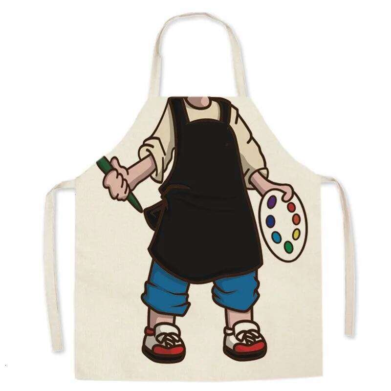 Creative funny cartoon princess apronLinen apron for painting, anti-fouling and anti-dirty overalls, kitchen hot pot bibs S260205