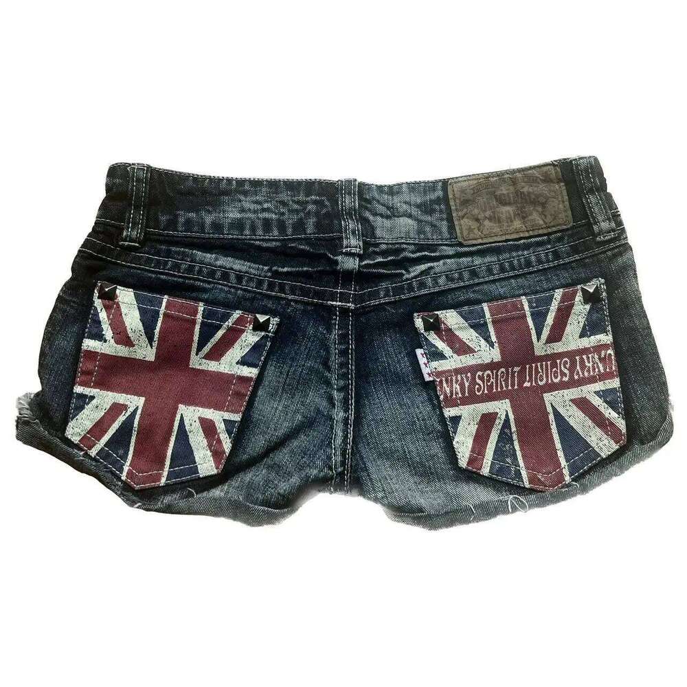 Y2K Retro British Style Flag Graphic Print Mini Harajuku Gyaru Denim Shorts Women Goth Slim Fit Hip Low Rise Short Pants H260206