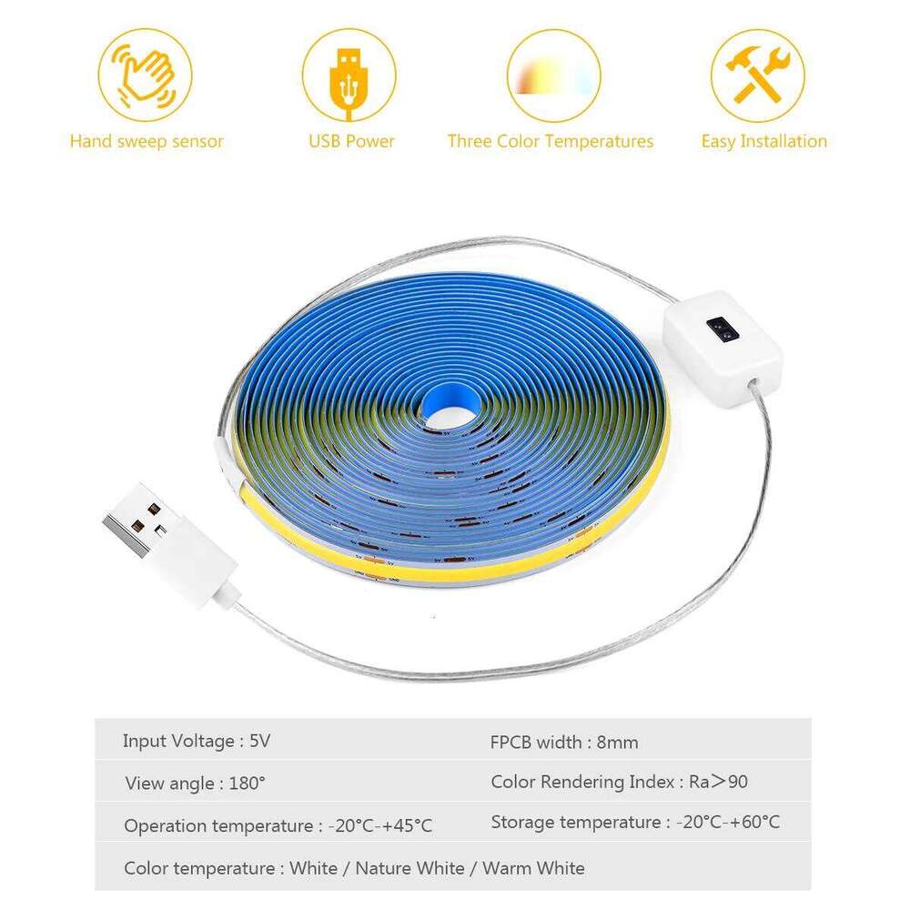 Hand Scan Motion Sensor LED COB Strip Light Flexible Diode Tape 5V USB Linear Indoor Lighting Room DIY TV Mirror Backlight Decor Z260206