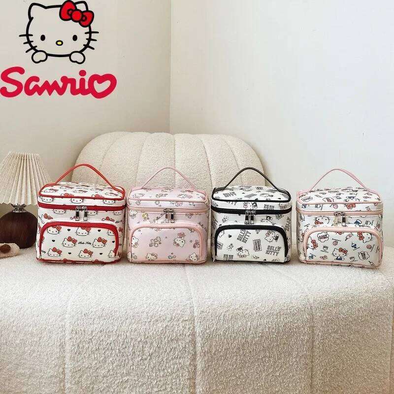 Hello Kitty New Portable Brand Original Women's Cosmetic Bag Cartoon Cute Large Capacity Y260206