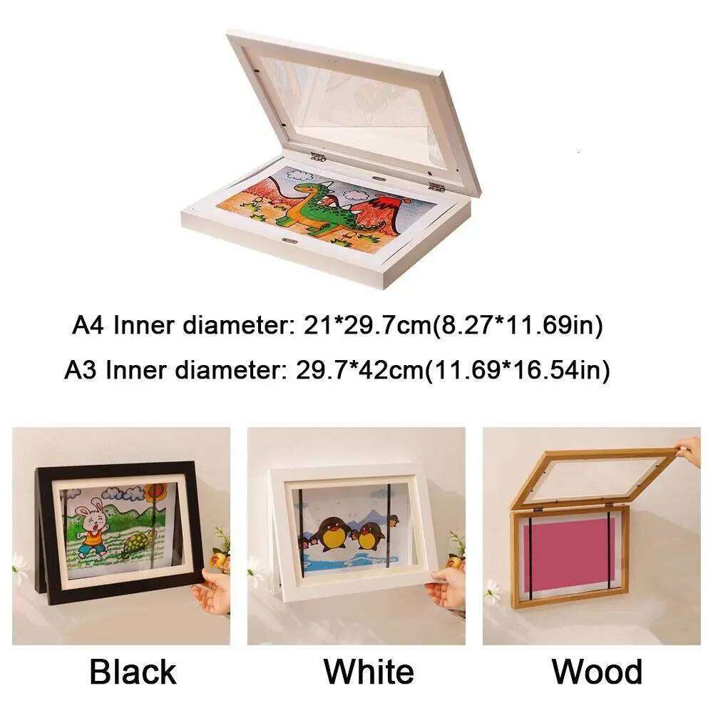 Creative A4/A3 Magnetic Flip Front Opening Changeable A4 Elastic Straps Photo Storage Frame Kindergarten S260205